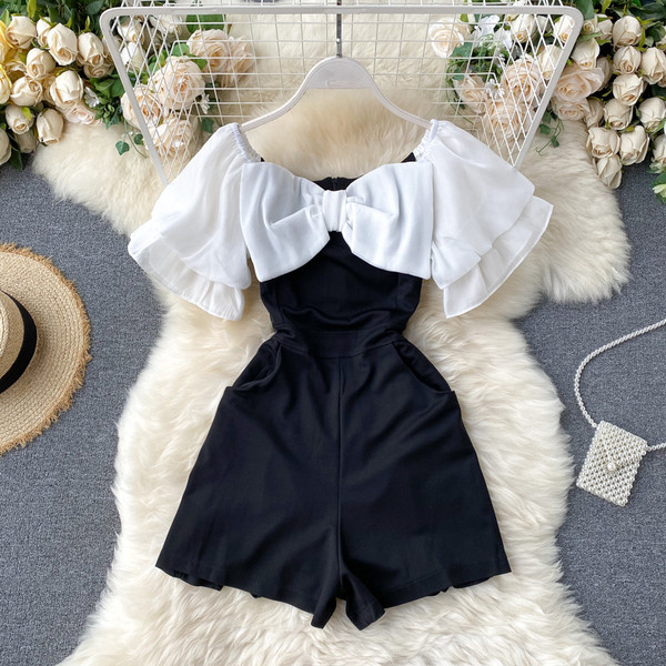 Női overall csónakos nyakkivágással és szalaggal