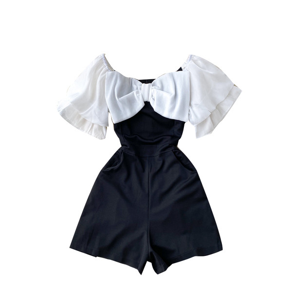 Női overall csónakos nyakkivágással és szalaggal