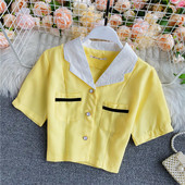 Női aktuális rövid ing klasszikus gallérral és zsebekkel