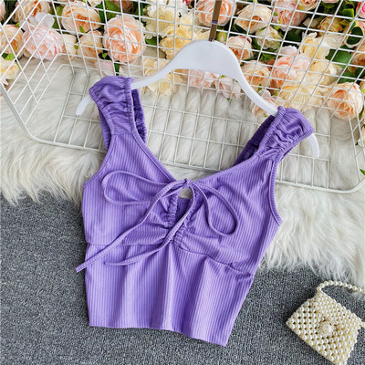 Naiste kaasaegne lühike laiade rihmade ja lipsudega topp