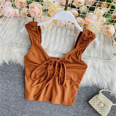 Naiste kaasaegne lühike laiade rihmade ja lipsudega topp