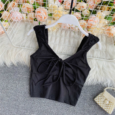 Naiste kaasaegne lühike laiade rihmade ja lipsudega topp