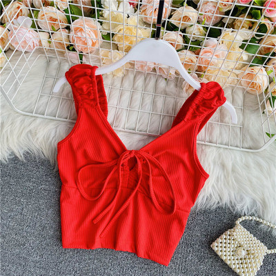 Naiste kaasaegne lühike laiade rihmade ja lipsudega topp