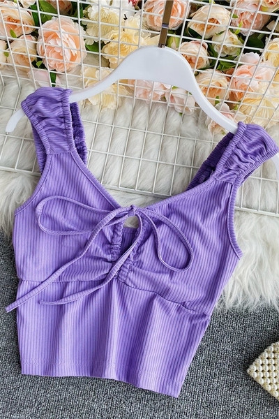 Naiste kaasaegne lühike laiade rihmade ja lipsudega topp