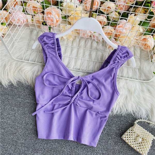 Naiste kaasaegne lühike laiade rihmade ja lipsudega topp