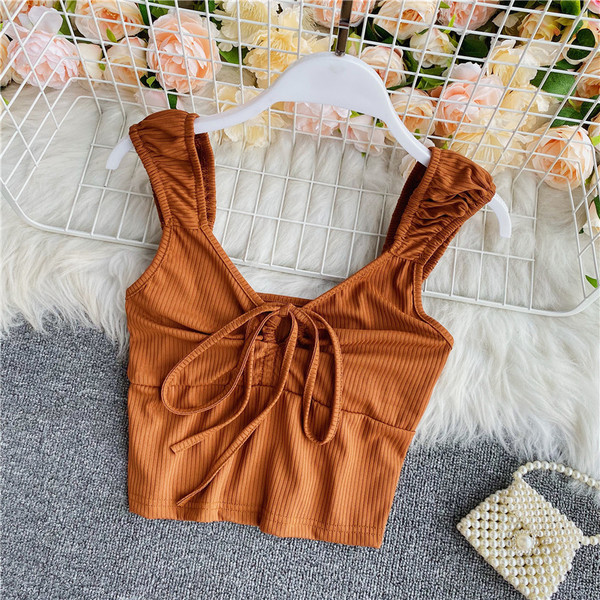 Naiste kaasaegne lühike laiade rihmade ja lipsudega topp