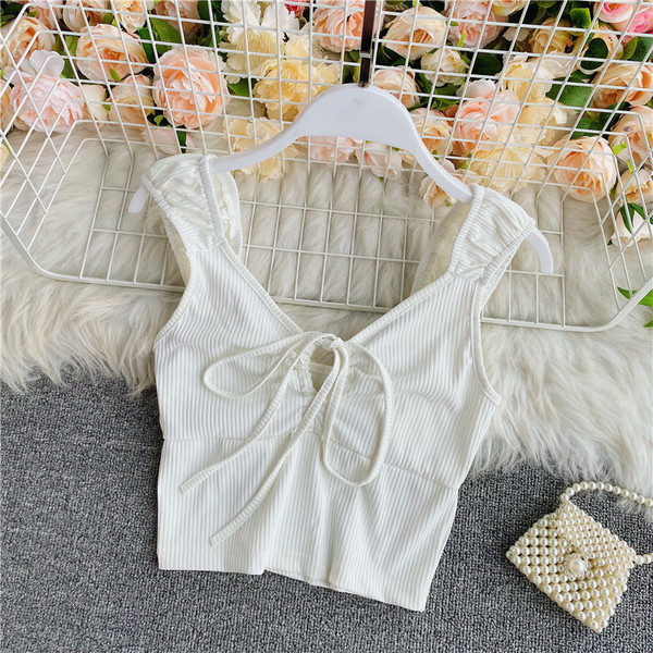 Naiste kaasaegne lühike laiade rihmade ja lipsudega topp