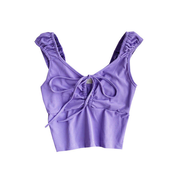 Naiste kaasaegne lühike laiade rihmade ja lipsudega topp