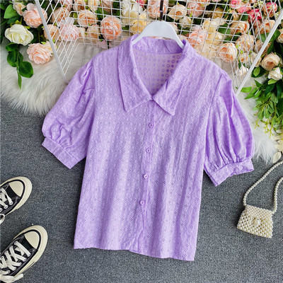 Cămașă casual de damă cu guler clasic și mâneci scurte