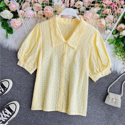 Cămașă casual de damă cu guler clasic și mâneci scurte