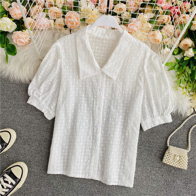 Cămașă casual de damă cu guler clasic și mâneci scurte