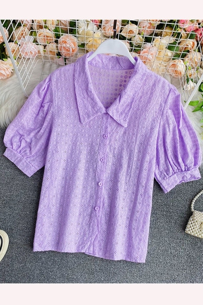 Cămașă casual de damă cu guler clasic și mâneci scurte