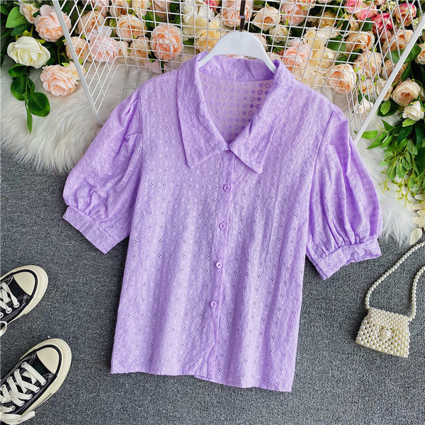 Cămașă casual de damă cu guler clasic și mâneci scurte