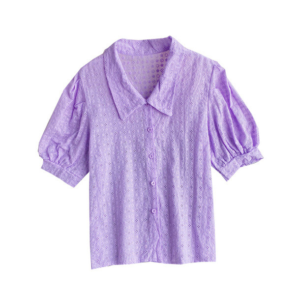 Cămașă casual de damă cu guler clasic și mâneci scurte