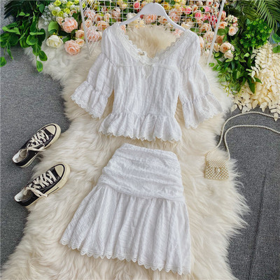 Set elegant de dama de fusta si bluza model simplu