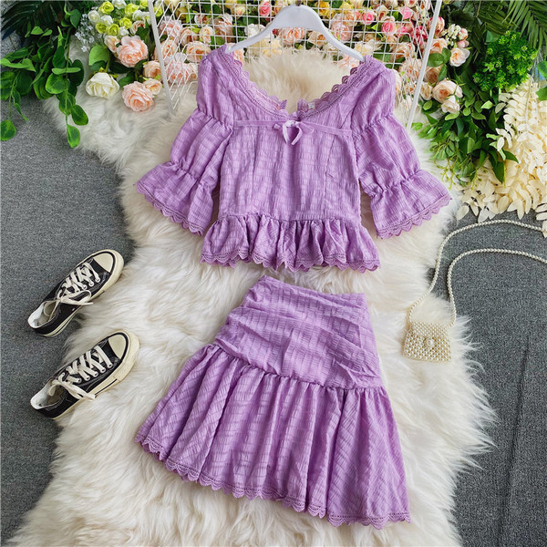 Set elegant de dama de fusta si bluza model simplu