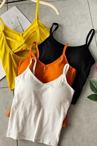 Naiste vabaaja topp spitsikaelusega ja õhukeste rihmadega