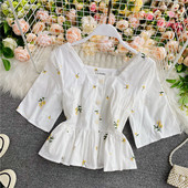 Moodne naiste lühike särk 3/4 varrukate ja nööpidega