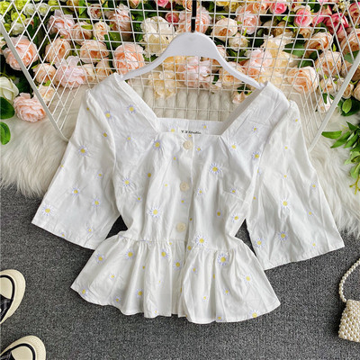 Moodne naiste lühike särk 3/4 varrukate ja nööpidega