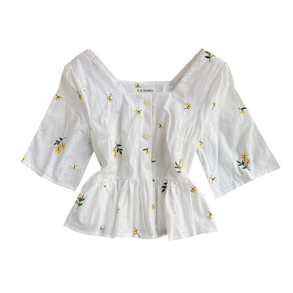 Moodne naiste lühike särk 3/4 varrukate ja nööpidega