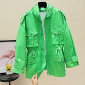 Taskute ja vöökoha lipsudega naiste kevadjope mitmes värvitoonis