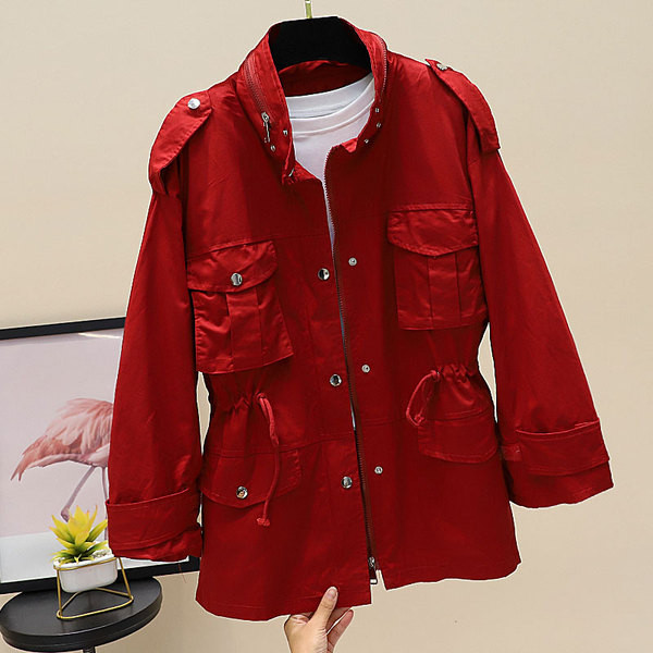 Taskute ja vöökoha lipsudega naiste kevadjope mitmes värvitoonis