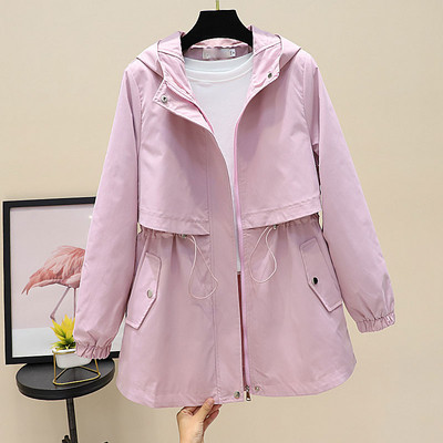 Γυναικείο casual μπουφάν άνοιξη-φθινοπωρινό με φερμουάρ και ζώνες στη μέση