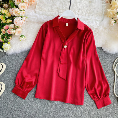 Cămașă elegantă de damă, cu mâneci lungi și cravate