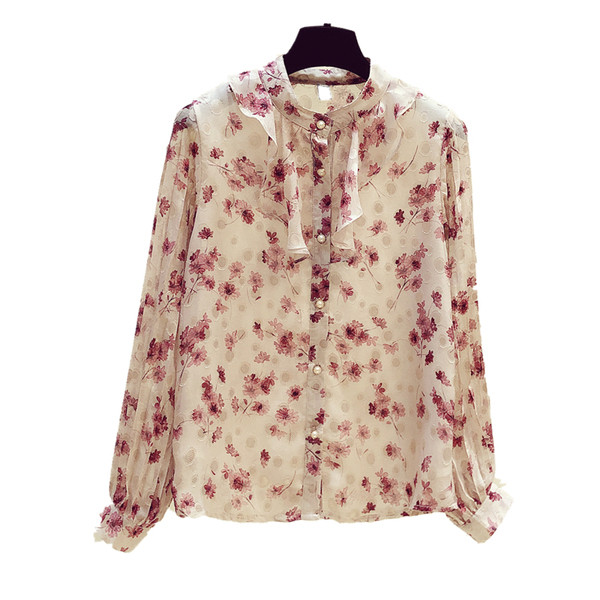 Aktuális női ing ovális gallérral, virágmintával