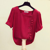 Sieviešu šifona krekls ar kvadrātveida kakla izgriezumu