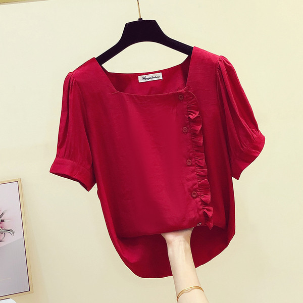 Sieviešu šifona krekls ar kvadrātveida kakla izgriezumu