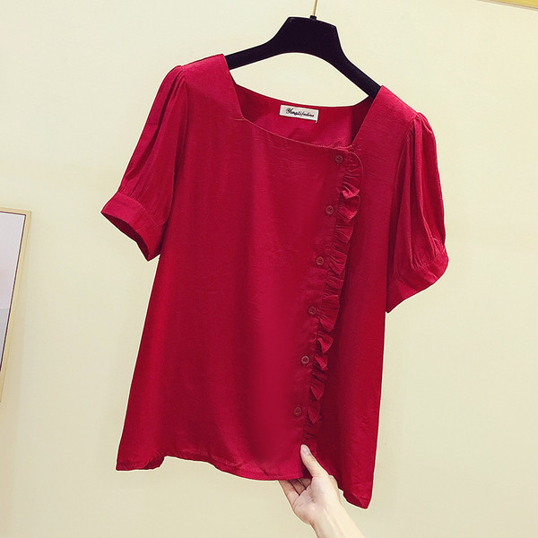 Sieviešu šifona krekls ar kvadrātveida kakla izgriezumu