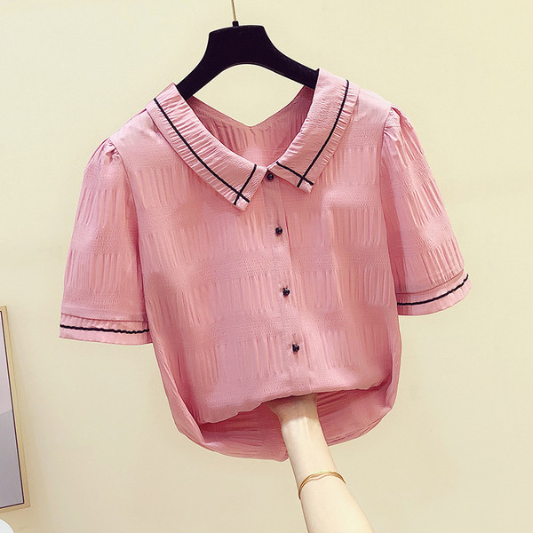 Sieviešu krekls ar īsām piedurknēm un pogām vairākās krāsās