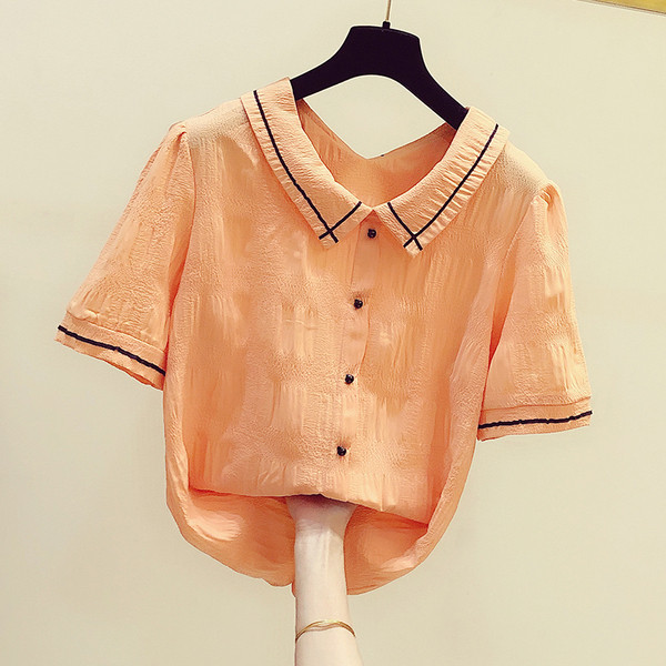 Sieviešu krekls ar īsām piedurknēm un pogām vairākās krāsās