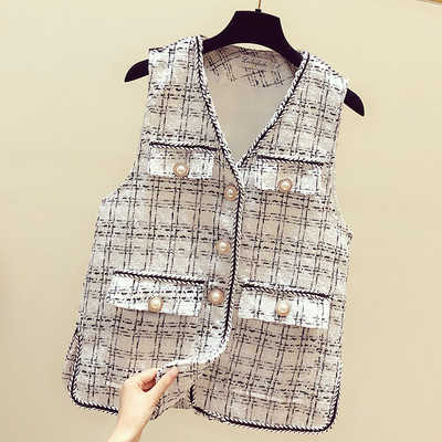 Γυναικείο γιλέκο casual με κουμπιά σε λευκό και μαύρο χρώμα