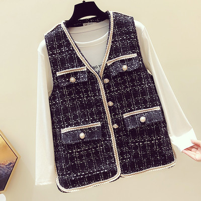 Γυναικείο γιλέκο casual με κουμπιά σε λευκό και μαύρο χρώμα