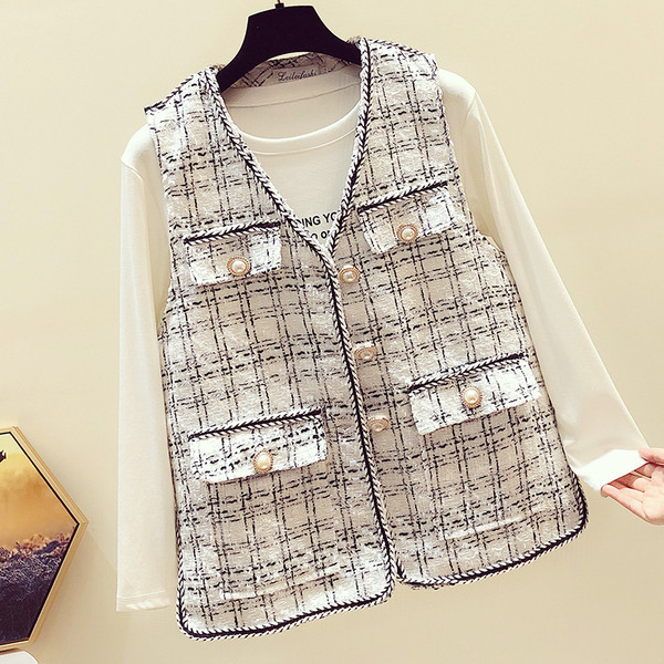 Γυναικείο γιλέκο casual με κουμπιά σε λευκό και μαύρο χρώμα