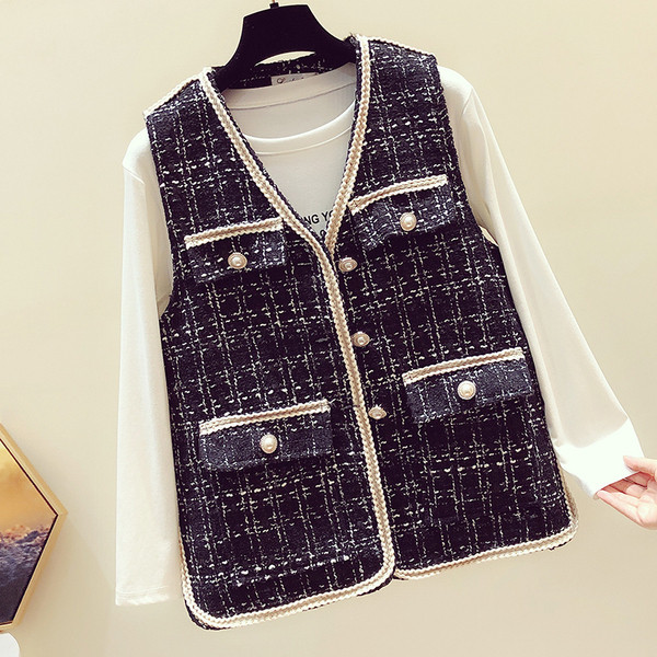 Γυναικείο γιλέκο casual με κουμπιά σε λευκό και μαύρο χρώμα