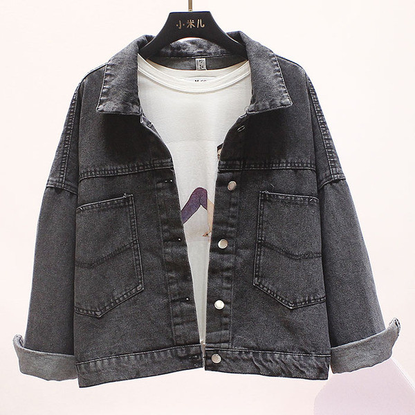 Naiste klassikalise krae ja kivikestega teksajakk