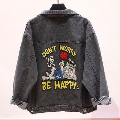 Női farmerdzseki színes rátéttel és gombokkal