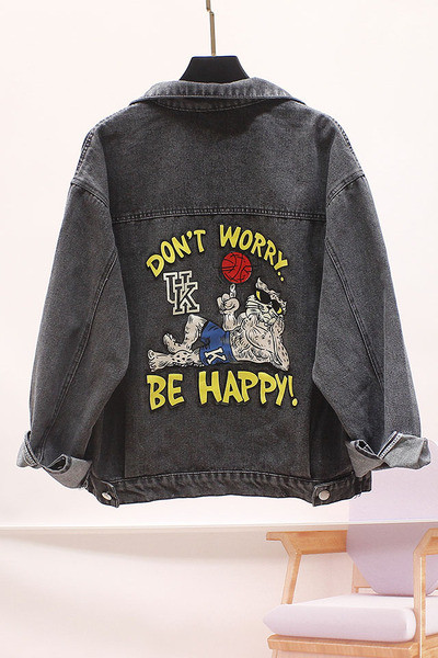 Női farmerdzseki színes rátéttel és gombokkal