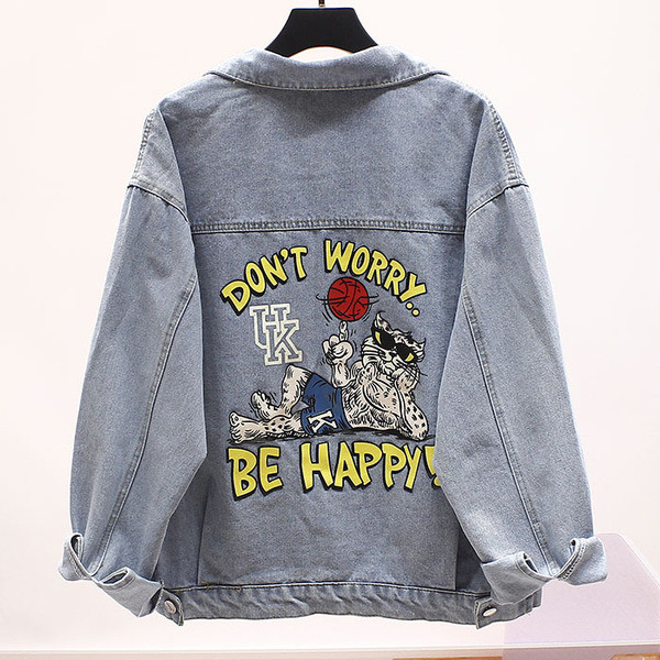 Női farmerdzseki színes rátéttel és gombokkal