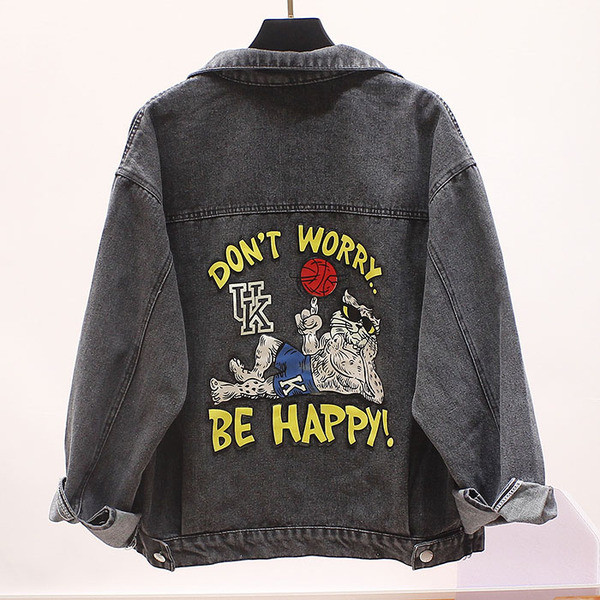 Női farmerdzseki színes rátéttel és gombokkal