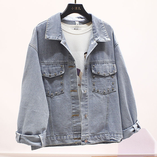 Női farmerdzseki színes rátéttel és gombokkal