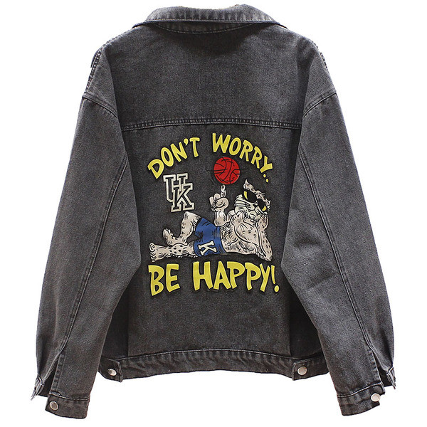 Női farmerdzseki színes rátéttel és gombokkal