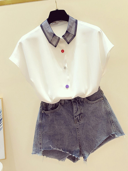 Naiste värviliste nööpide ja klassikalise kraega särk