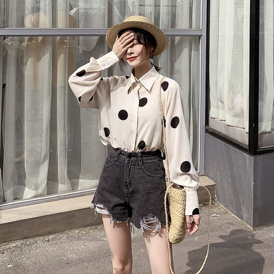 Sieviešu ikdienišķs punktveida krekls ar garām piedurknēm