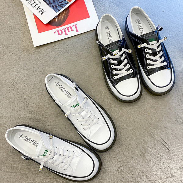 Casual γυναικεία αθλητικά παπούτσια από οικολογικό δέρμα με κορδόνια και επίπεδη σόλα