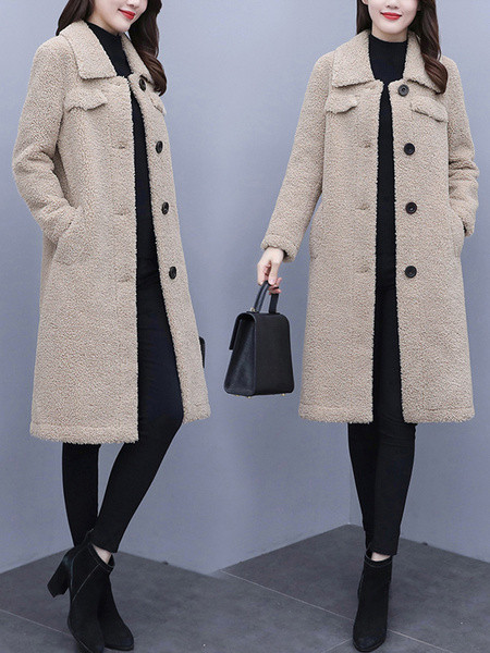 Uus mudel pikk naiste nööpide ja taskutega mantel