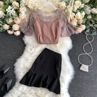 Női ing és aszimmetrikus szoknya szett